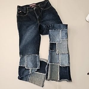 Zana Di Vintage y2k 90s 2000s Patchwork Rivet Denim Wide Flare Leg Trendy Jeans